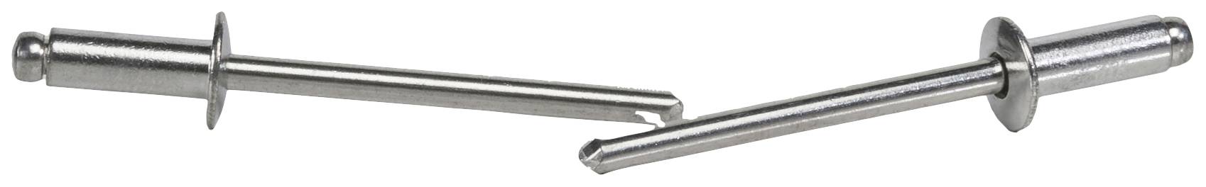 Zwei Blindnieten aus Metall, die in entgegengesetzte Richtungen zeigen.