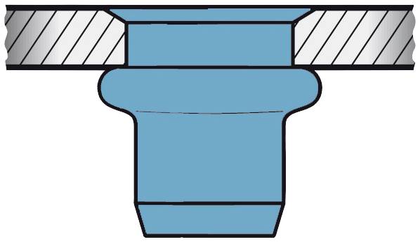 Querschnitt einer blauen Rohrverbindung mit metallenen Schraubverbindungen in einem Rohrsystem.