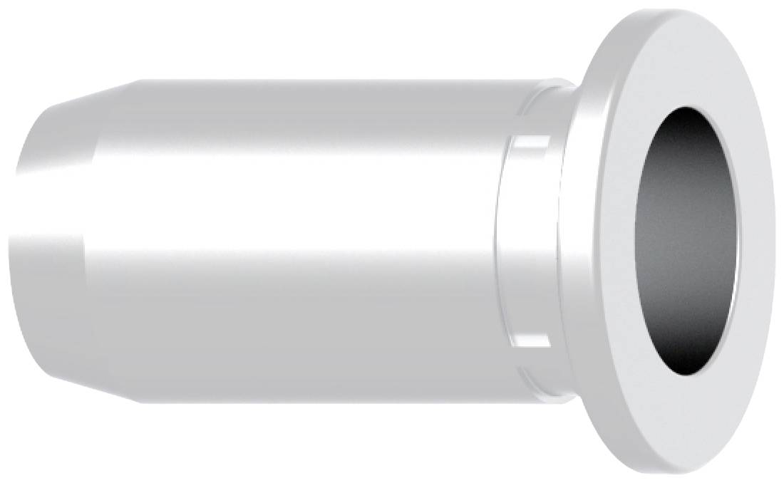 Ein metallischer Zylinder mit einer breiten Öffnung an einem Ende, möglicherweise ein technisches Bauteil oder Anschlussstück.