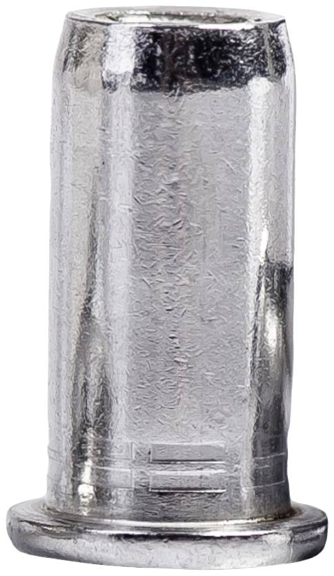 Ein silbernes Metallhülsenobjekt mit flacher Basis. Es hat eine zylindrische Form mit leicht reflektierender Oberfläche.