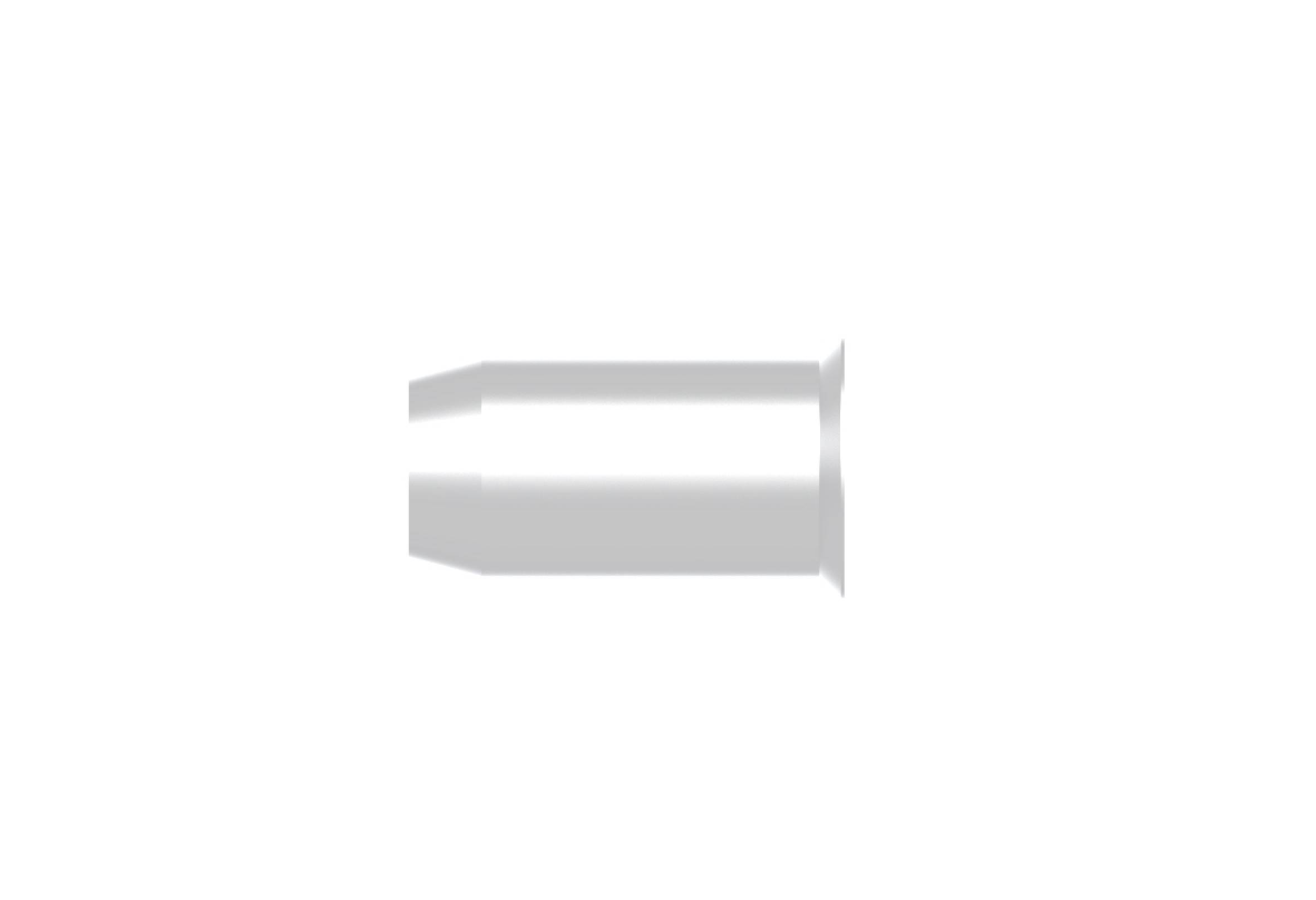 Geschoss eines Rückstoßzünders, zylindrische Form, metallisches Material, seitliche Ansicht auf weißem Hintergrund.