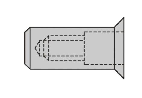 Technische Zeichnung eines Rundstifts mit Kegel- und Bunddetails dargestellt in grauer Farbe mit gestrichelten Linien.