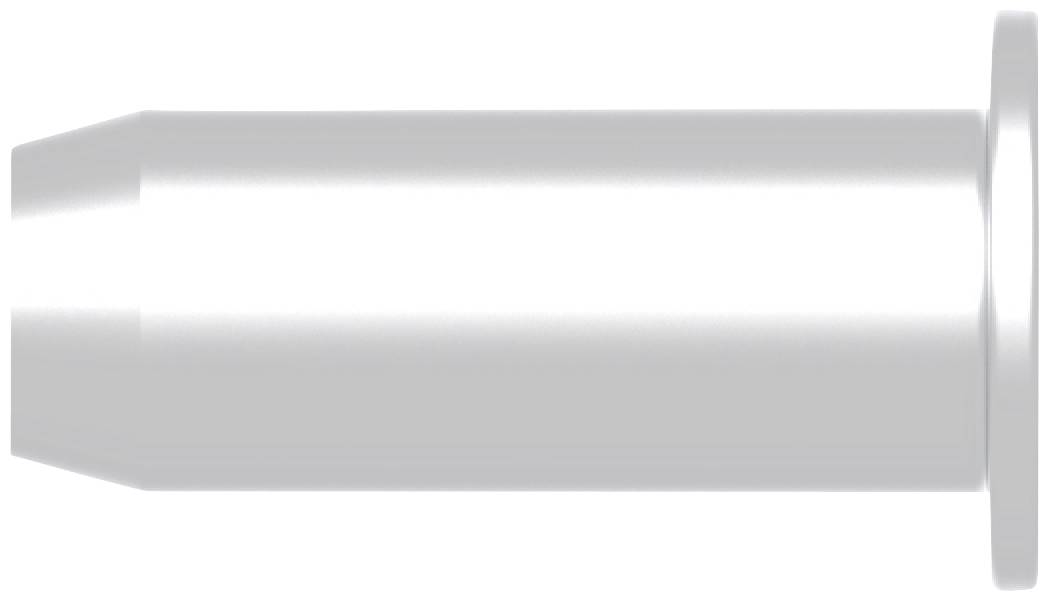 Eine silberne Metallpatrone liegt horizontal auf weißem Hintergrund.
