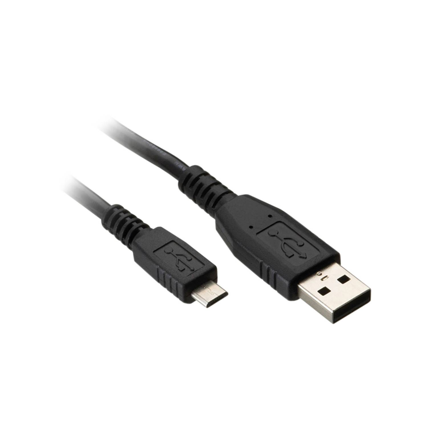 Zwei schwarze USB-Kabel: links ein Micro-USB-Stecker, rechts ein Standard-USB-A-Stecker.