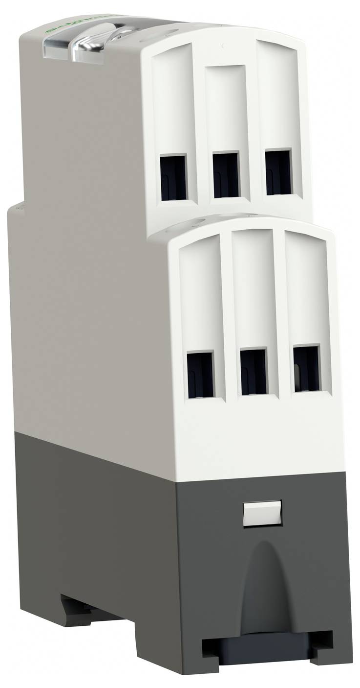 Weißes und dunkelgraues Elektroschutzschalter-Modul mit drei Schalteröffnungen an der Vorderseite
