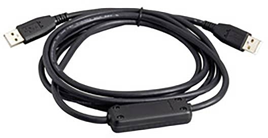 Ein schwarzes USB-Kabel mit zwei Standard-USB-Anschlüssen, geeignet für den Datentransfer oder das Laden von Geräten.