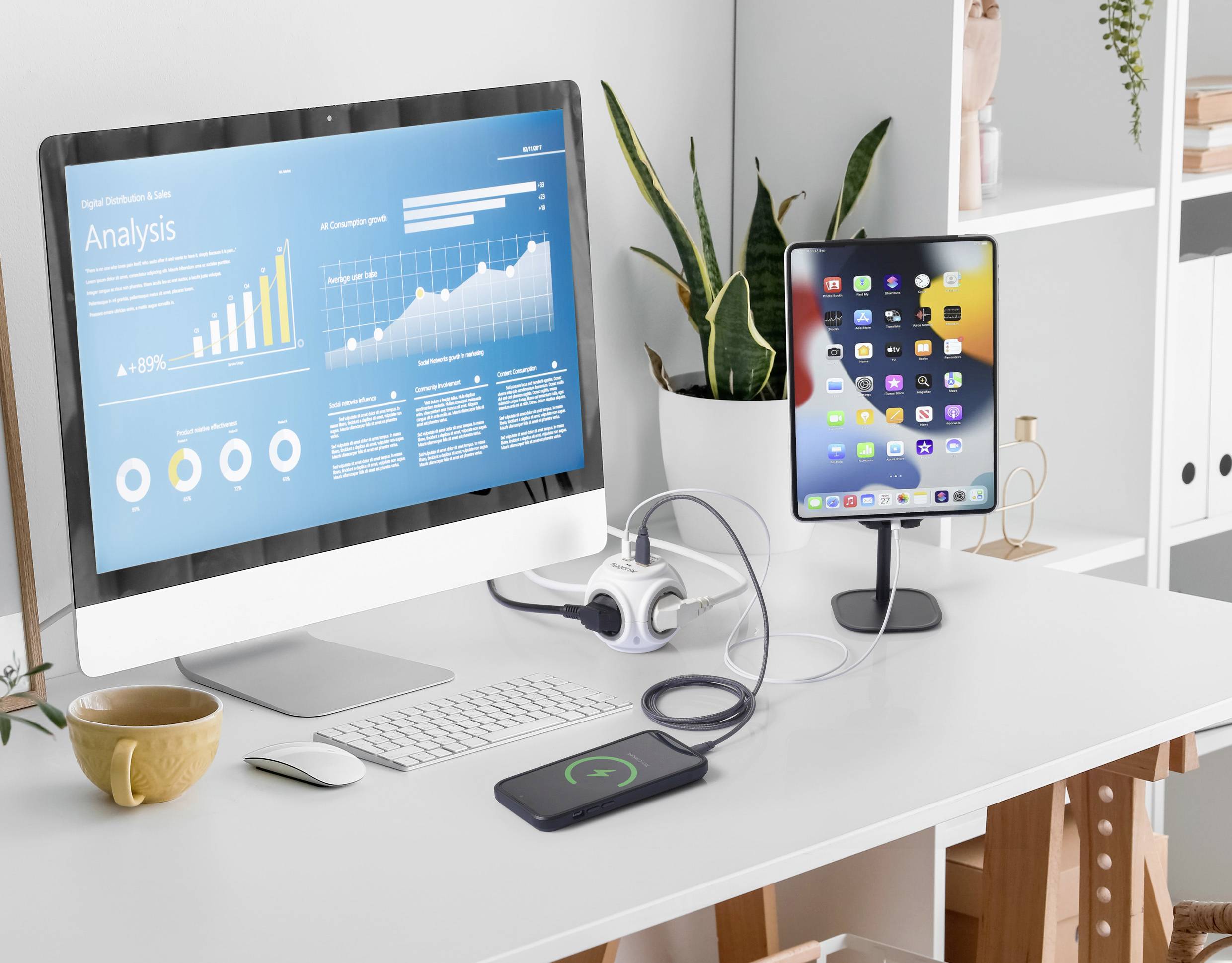 Sygonix SY-5827192 Steckdosenwürfel 3fach Weiß, Grau Schutzkontakt 1St.