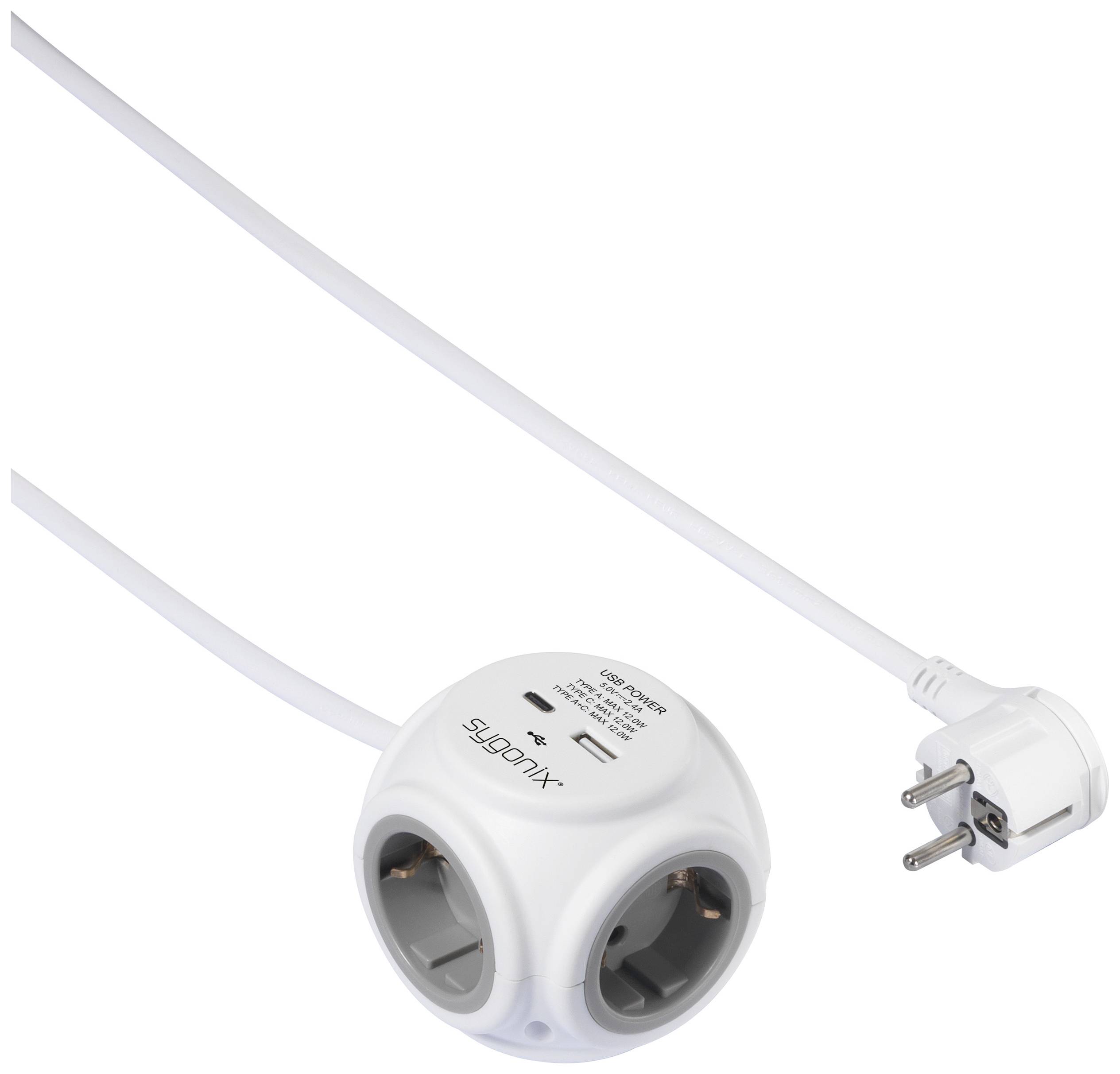 Sygonix SY-5827192 Steckdosenwürfel 3fach Weiß, Grau Schutzkontakt 1St.