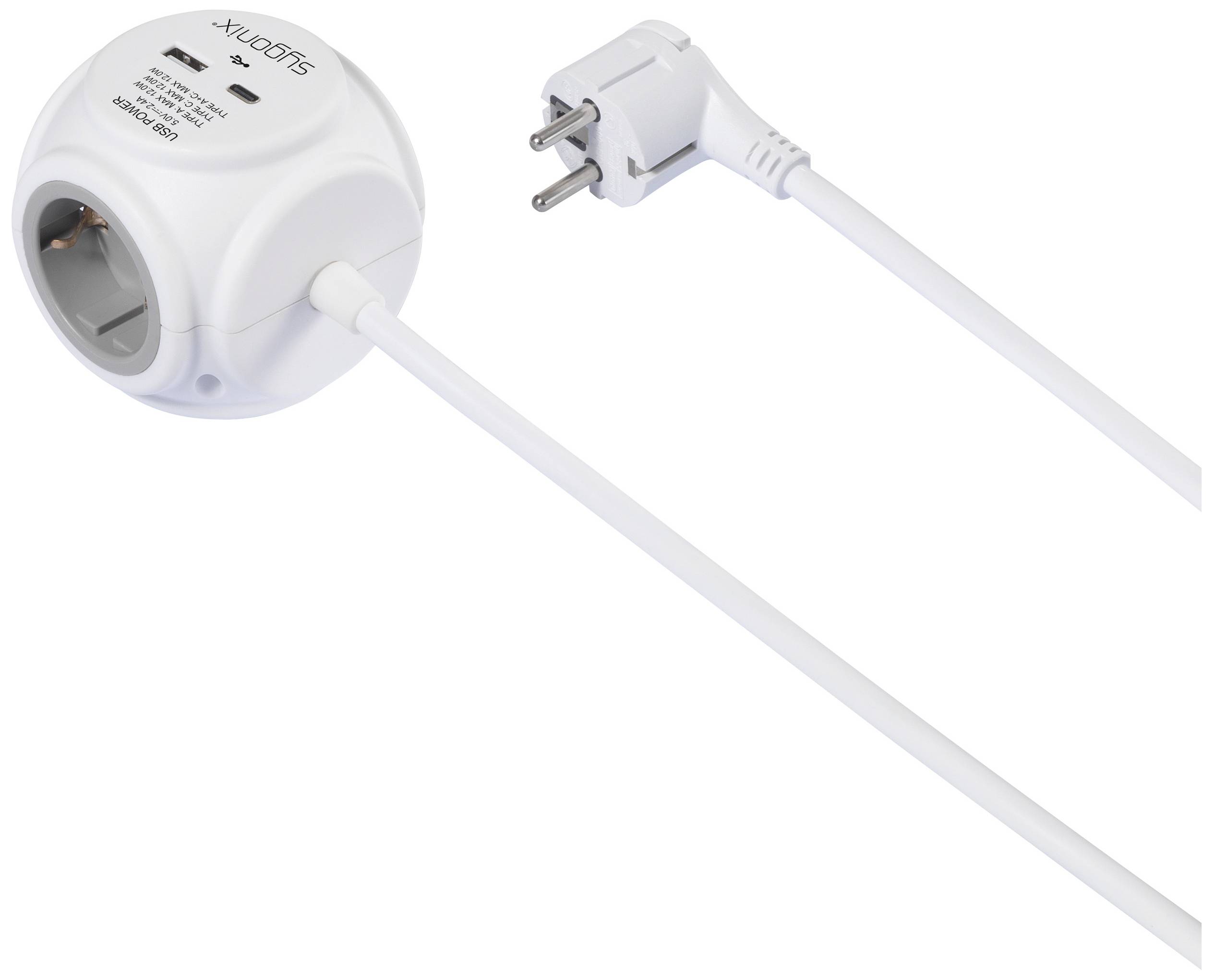 Sygonix SY-5827192 Steckdosenwürfel 3fach Weiß, Grau Schutzkontakt 1St.