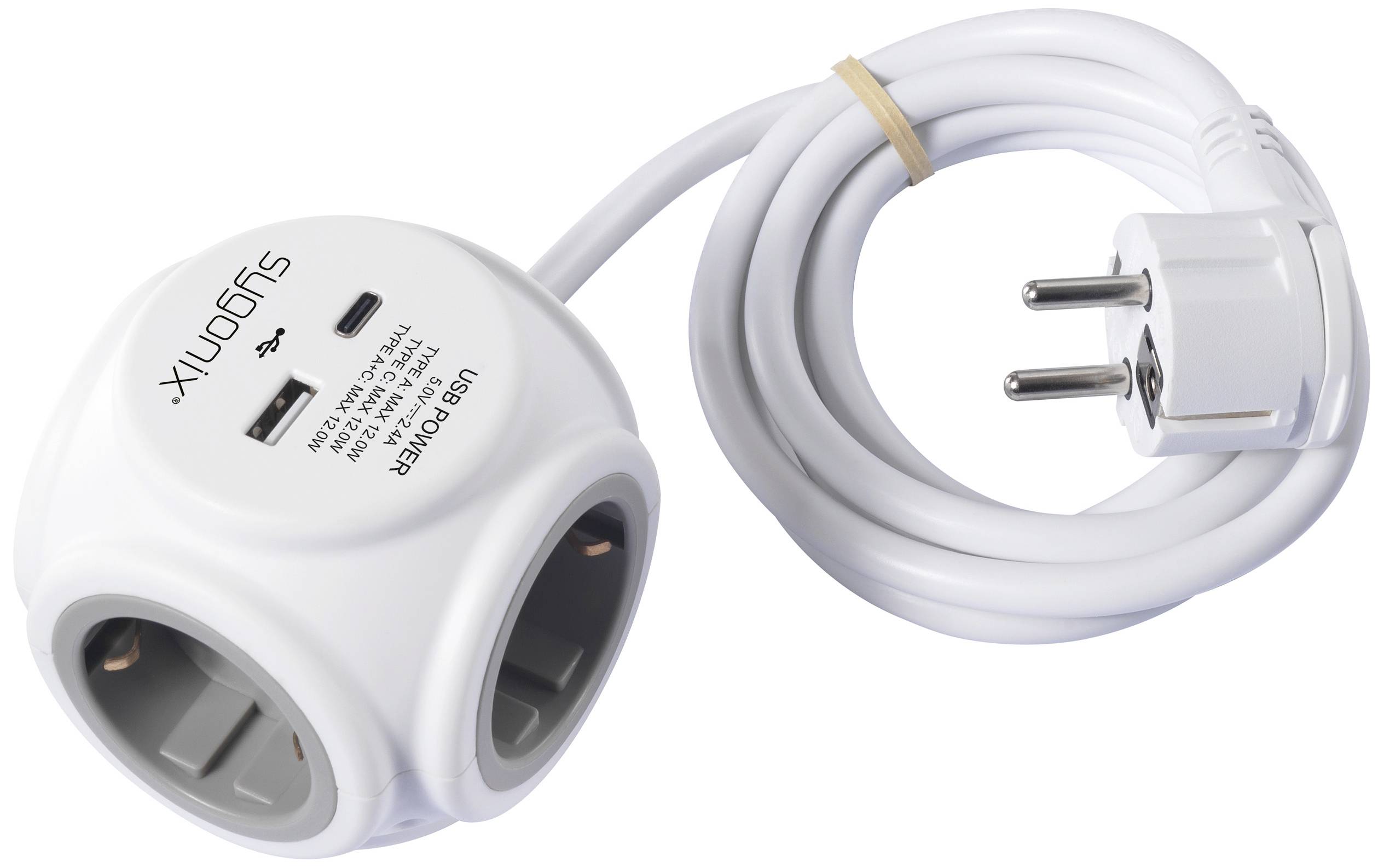 Sygonix SY-5827192 Steckdosenwürfel 3fach Weiß, Grau Schutzkontakt 1St.