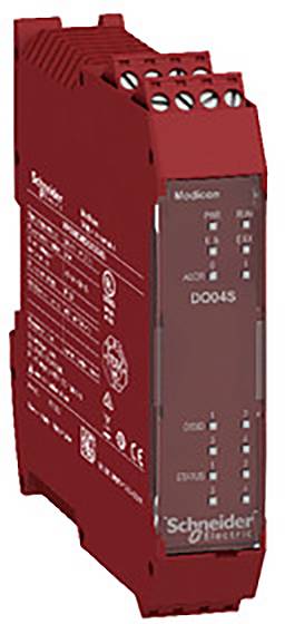 Rotes elektrisches Gerät von Schneider Electric, Modell D0OL4S, mit verschiedenen Anschlüssen. Es dient der Modicon-Steuerung.