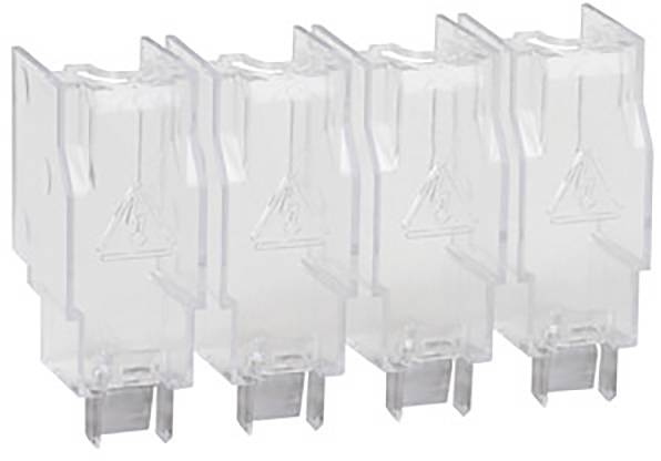 Vier durchsichtige Kunststoff-Ersatzkappen nebeneinander.