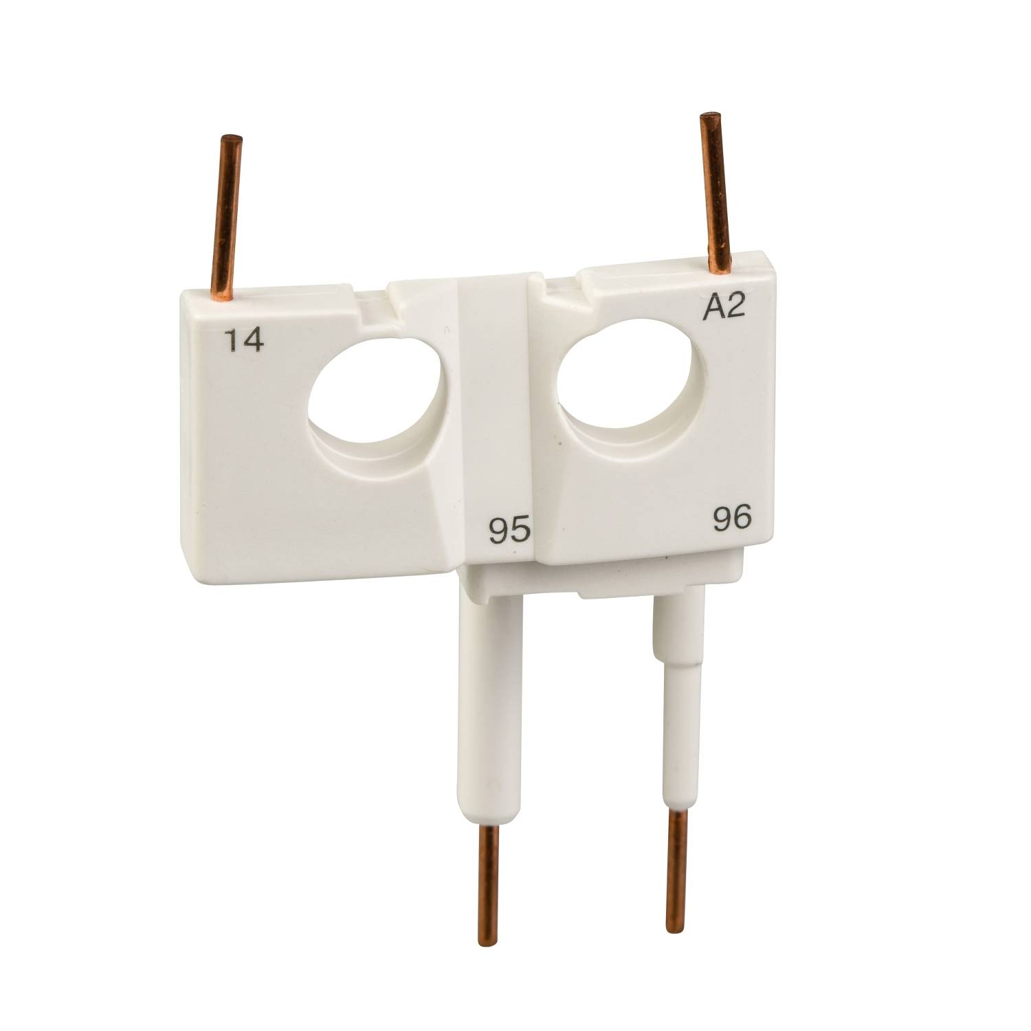 Ein keramischer Elektrodenblock mit vier nummerierten Anschlusspunkten: 14, 95, 96 und A2. Verwendet in technischen Anwendungen.