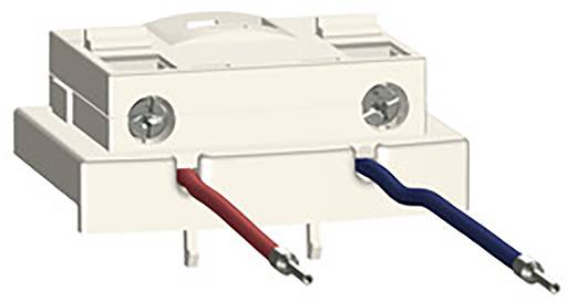Weißer elektrischer Anschluss mit zwei Kabeln, einem roten und einem blauen, die von unten herausragen. Geeignet zur Verbindung von Leuchten.