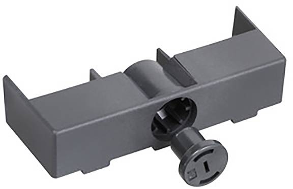 Schwarzer Kunststoffverbinder mit zylinderförmigem Steckteil, geeignet für das Zusammenfügen von modularen Strukturen.