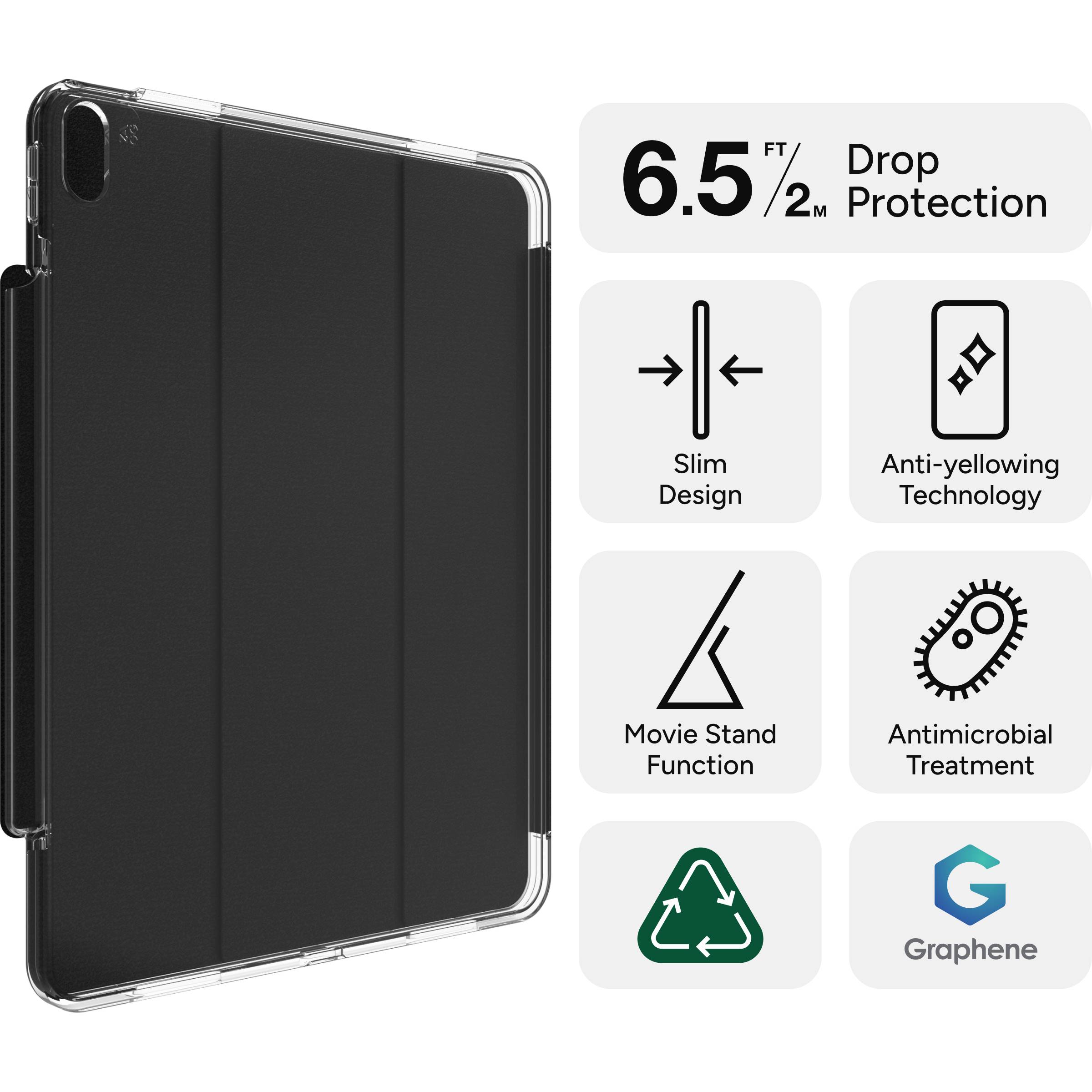 Schutzhülle für Tablets. Bietet Schutz bei Stürzen bis zu 2 Metern. Enthält schlankes Design, Anti-Vergilbungs- und antimikrobielle Technologie. Verfügt über Filmständerfunktion.