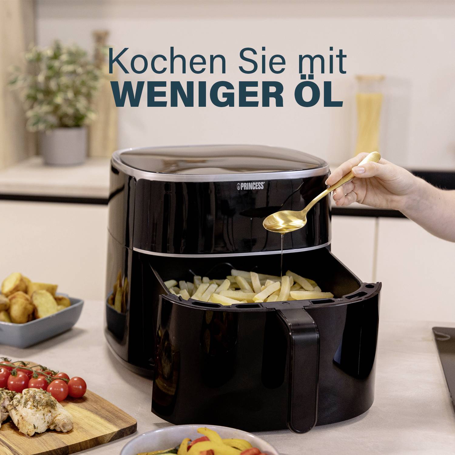 Princess 01.182254.01.001 Heißluft-Fritteuse 8l 1800W Antihaftbeschichtung, Heißluft-Funktion, Timerfunktion, Temperaturvorwahl