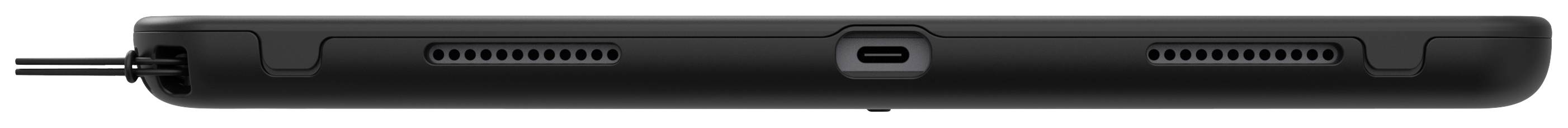 Schwarzer Game-Controller von hinten, mit USB-C-Anschluss in der Mitte und Kabel links.