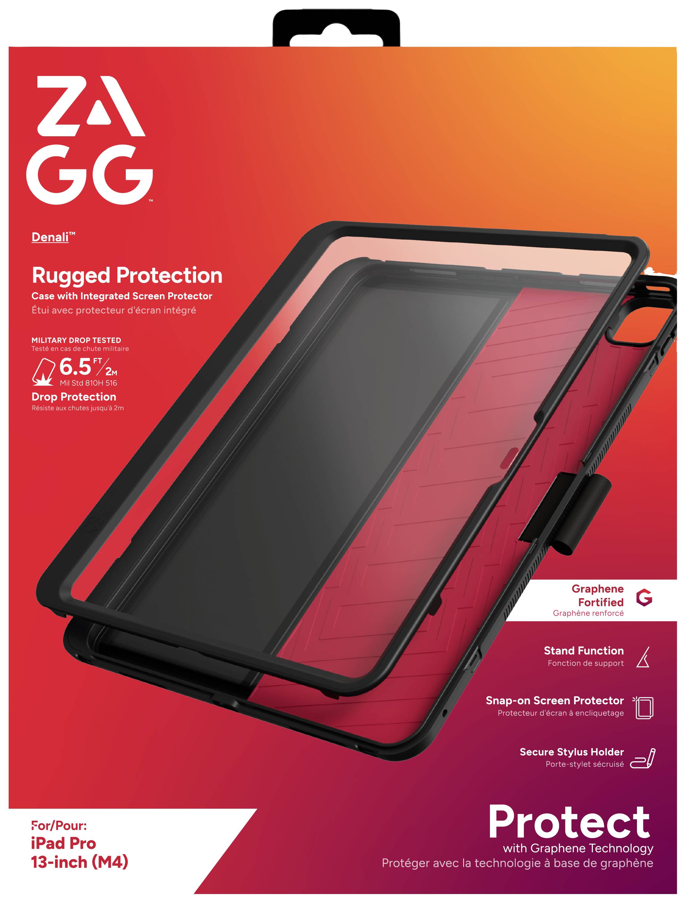 'ZAGG Denali' Schutzhülle für iPad Pro 13 Zoll mit integriertem Displayschutz, bietet robusten Schutz und Sturzsicherung bis zu 6,5 Fuß.