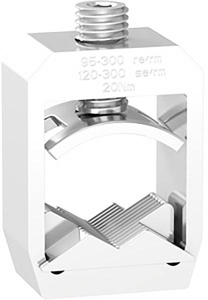 Ein weißes, metallisches Gerät mit Schraubmechanismus und gekrümmten Klemmen, geeignet für Befestigungs- oder Montagezwecke.