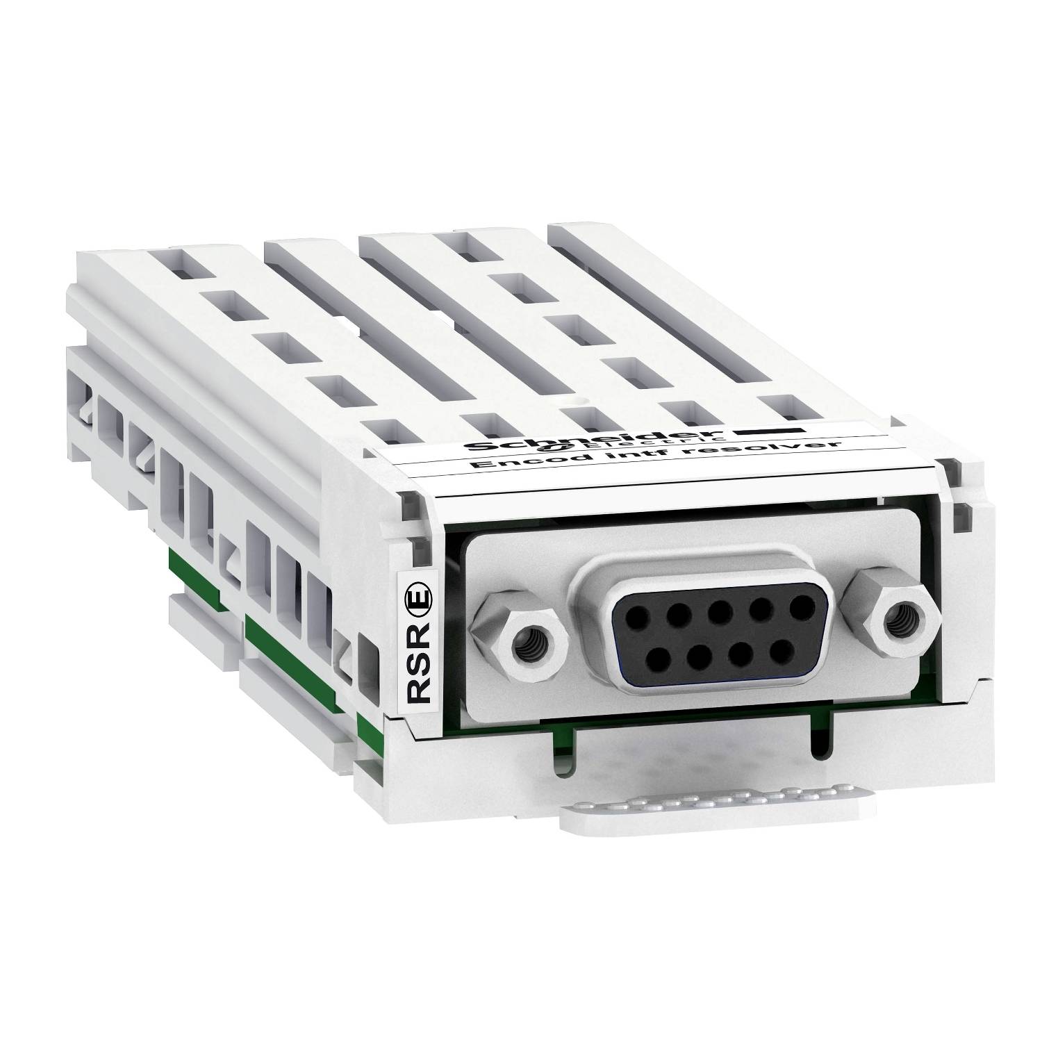 Elektronisches Gerät mit mehreren Steckplätzen und Anschlüssen, vermutlich ein Industriebauteil mit robustem Design für spezifische Verbindungen.