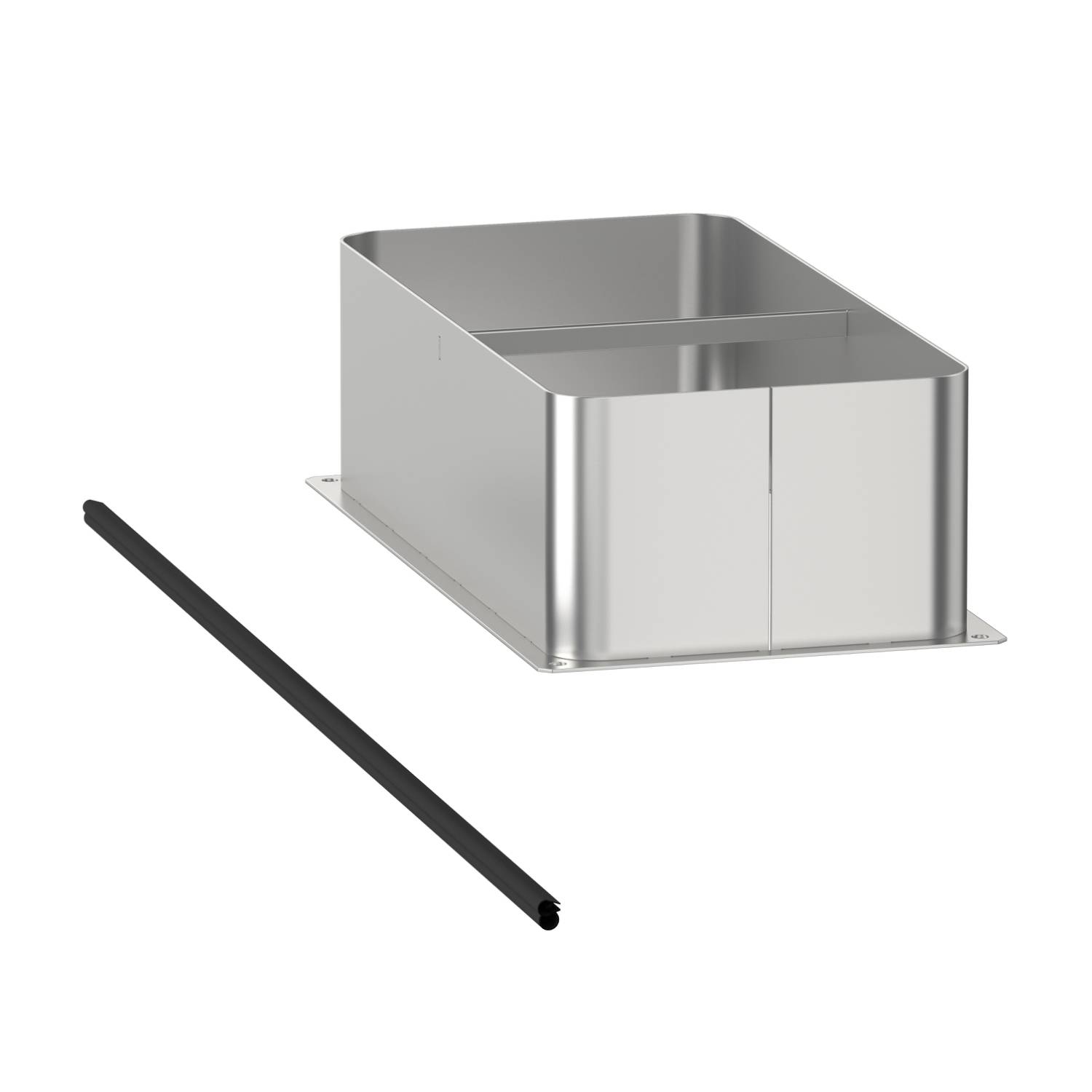Metallschacht mit rechteckiger Öffnung und abnehmbarem, schmalem Streifen daneben.