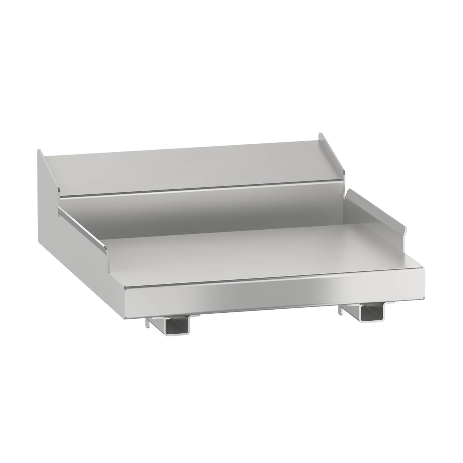 Ein silbernes Metalltablett, bestehend aus zwei gestapelten Ablagefächern, ideal für die Organisation von Dokumenten auf einem Schreibtisch.