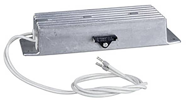 Ein rechteckiger, metallischer Transformator mit Kabeln, ideal zur Spannungskonvertierung in elektrischen Geräten.