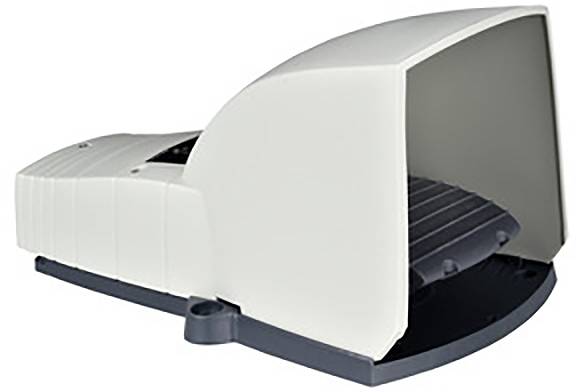 Weißer elektrischer Aktenshredder mit geöffnetem oberen Fach, bereit zum Zerkleinern von Papier.