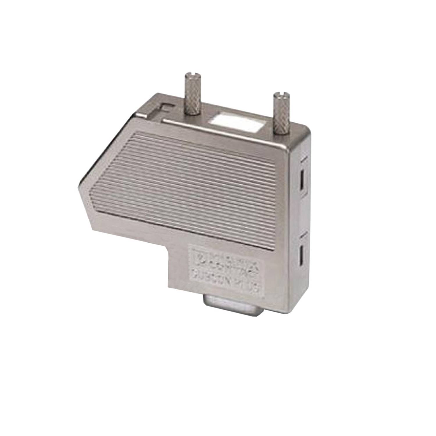 Ein silberner Adapterstecker mit zwei Stiften und Rillenmuster, geeignet für Steckdose.
