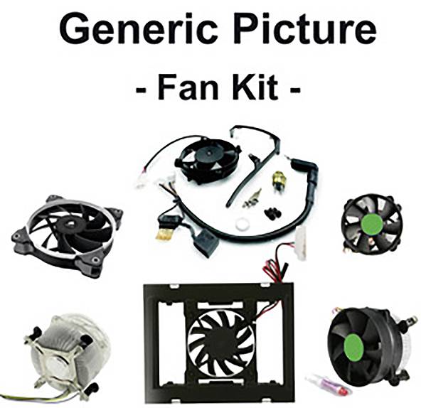 'Fan Kit' mit verschiedenen Lüftermodellen und Zubehörteilen für Computer. Enthält Lüfter, Kabel, Kühler und Wärmeleitpaste.