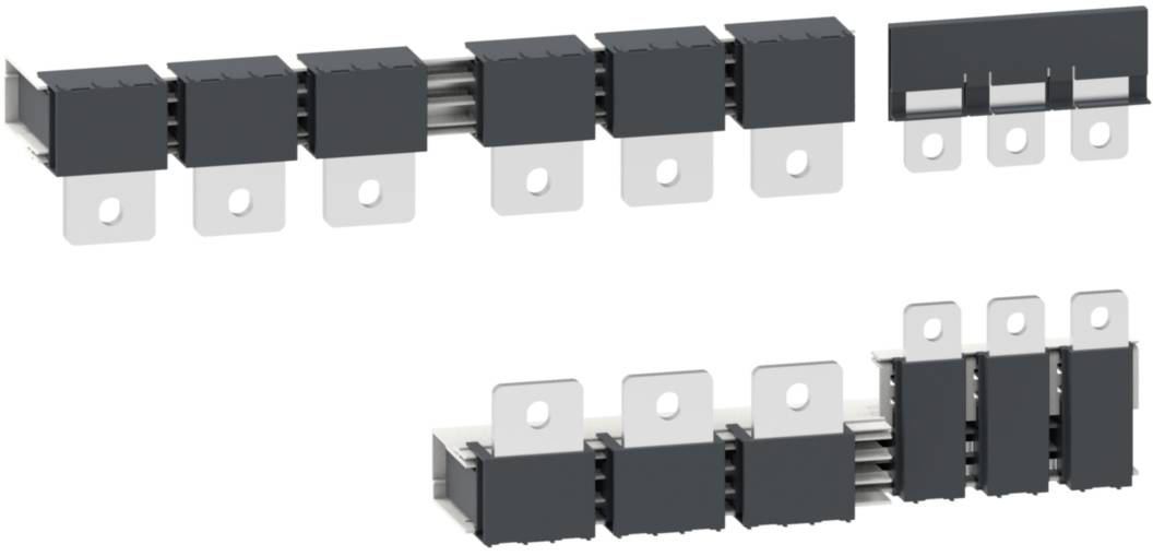 Zwei Reihen von rechteckigen, grauen elektronischen Bauteilen mit silbernen Anschlüssen, die in einer Linie angeordnet sind.