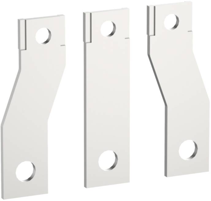 Drei silberne Metallplatten mit jeweils einem Loch oben und unten, die in einer statischen Aufstellung präsentiert werden.