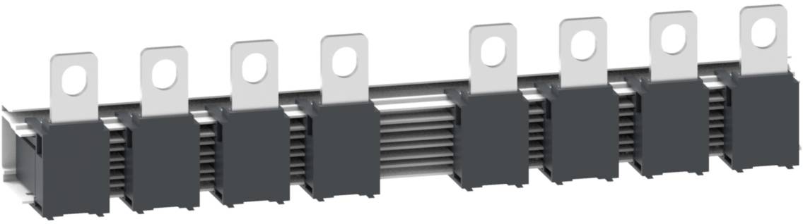 Bild eines mehrpoligen Steckverbinders mit sieben Metallkontakten in einer Reihe. Jeder Kontakt hat ein Loch für die Montage.