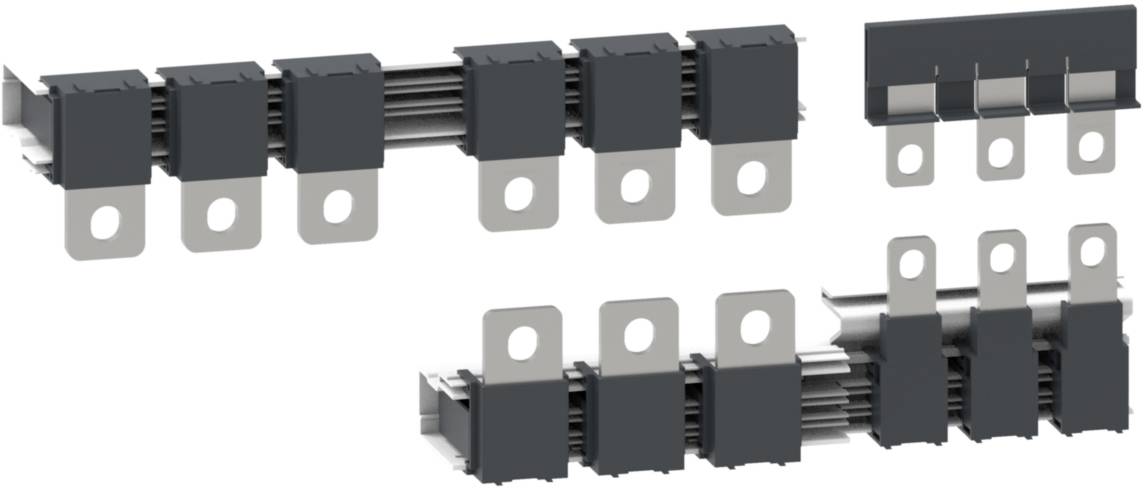 Schwarze elektronische Steckverbinder mit Metalllaschen in verschiedenen Anordnungen, verwendet für elektrische Verbindungen.
