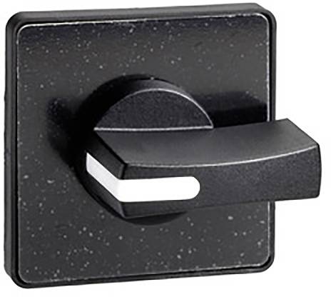 Ein schwarzer Türgriff mit quadratischer Basis und leicht gebogenem Hebel, geeignet für moderne Innenräume.