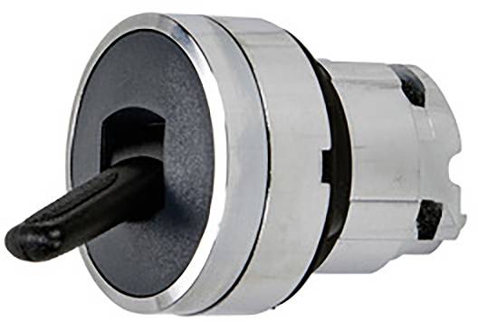 Schalter mit drehbarem schwarzen Griff und silbernem Gehäuse, geeignet zum Ein- und Ausschalten von Geräten oder Maschinen.