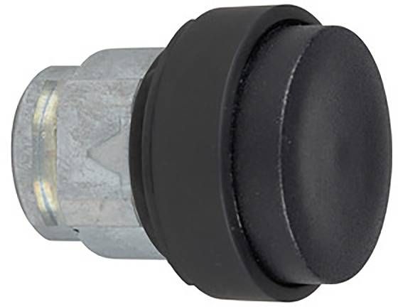 Ein schwarzer Drucktaster mit silbernem Metallgehäuse, geeignet zur Steuerung in elektronischen Anwendungen.