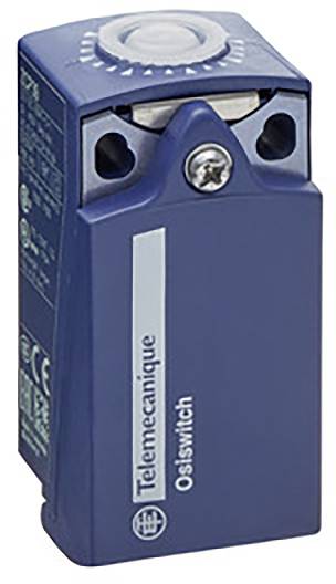 Ein blauer Endschalter der Marke 'Telemecanique Osiswitch', elektrische Komponenten sichtbar, quadratische Form mit Metallschraube oben.