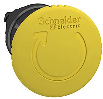 Gelber Drehschalter von Schneider Electric mit einem Pfeilsymbol und dem Firmennamen. Hauptsächlich für industrielle Anwendungen.