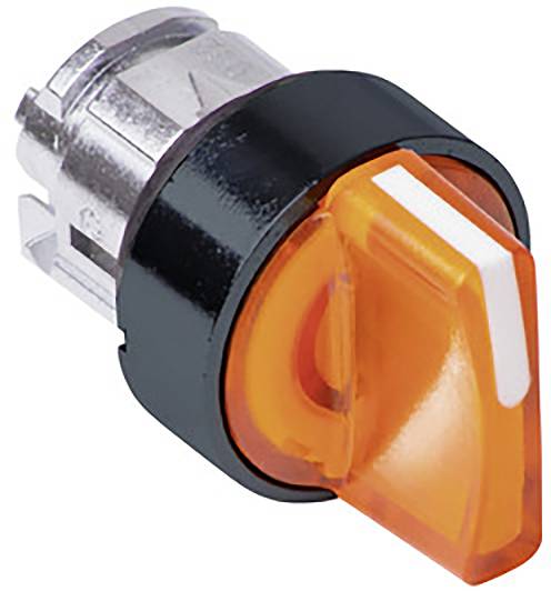 Oranger Schaltergriff aus Kunststoff mit silberner Metallbasis.