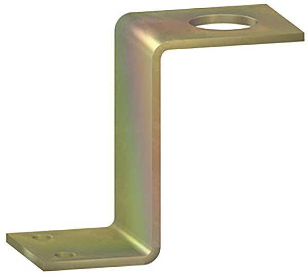 Metallwinkel in L-Form mit Bohrungen an beiden Enden, verwendet für Befestigungen oder strukturelle Verbindungen.
