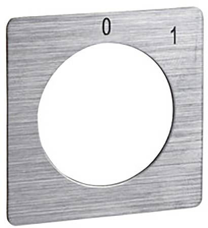 Metallplakette mit einem großen runden Ausschnitt; oben mit den Zahlen '0' und '1' gekennzeichnet.
