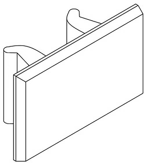 Isometrische Zeichnung einer Wandhalterung, die aus zwei gebogenen Armen besteht, die ein rechteckiges Schild tragen.