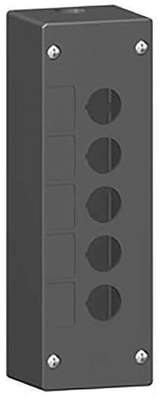 Schwarzes, rechteckiges Gehäuse mit vier runden Ausschnitten und mehreren eingravierten Quadraten, geeignet als Schaltkästen-Abdeckung.