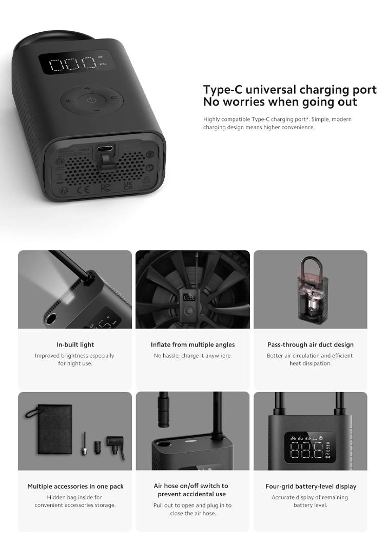 Xiaomi 46422 Kompressor Portable Electric Air Compressor 2 10.3 bar Automatische Abschaltung, Aufbewahrungs-Box/-Tasche