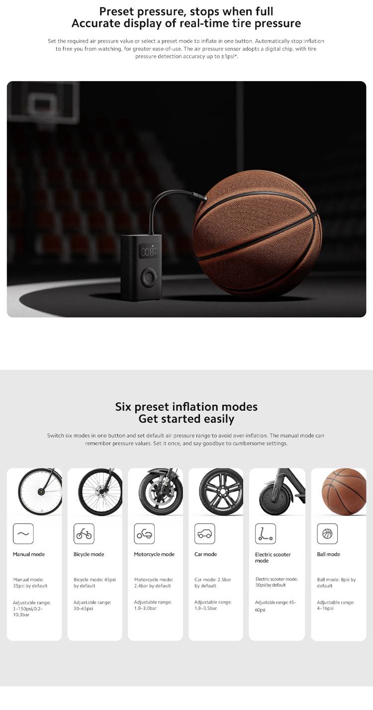 Xiaomi 46422 Kompressor Portable Electric Air Compressor 2 10.3 bar Automatische Abschaltung, Aufbe