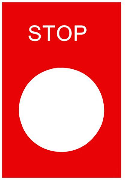 Ein rotes Stoppschild mit weißem Kreis in der Mitte und dem Wort 'STOP' oben.