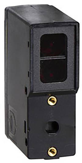 Schwarzer rechteckiger Sensor mit runden Befestigungslöchern; vorderseitiges Fenster für Signal-Emission und -Empfang; industrielle Nutzung.