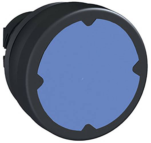 Ein runder, blauer Pushbutton-Schalter mit schwarzem Rand.